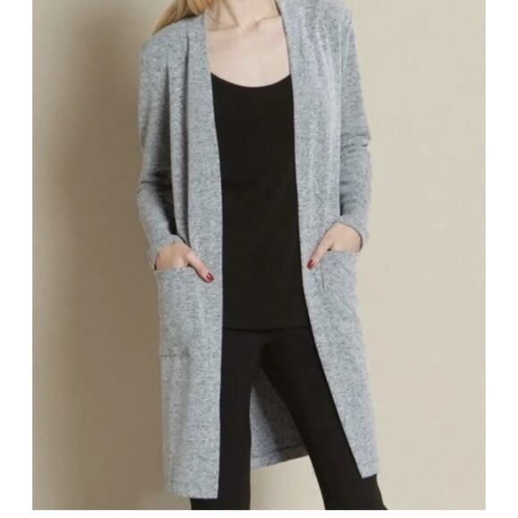 Clara Sun Woo Long Line Open Front Long Cardigan Gray Lightweight M - Picture 1 of 10